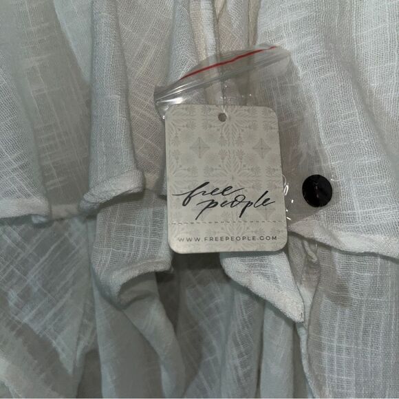 Free People Zuri White Balloon Sleeve Cropped Open Back Ruffle Blouse - Picture 12 of 13